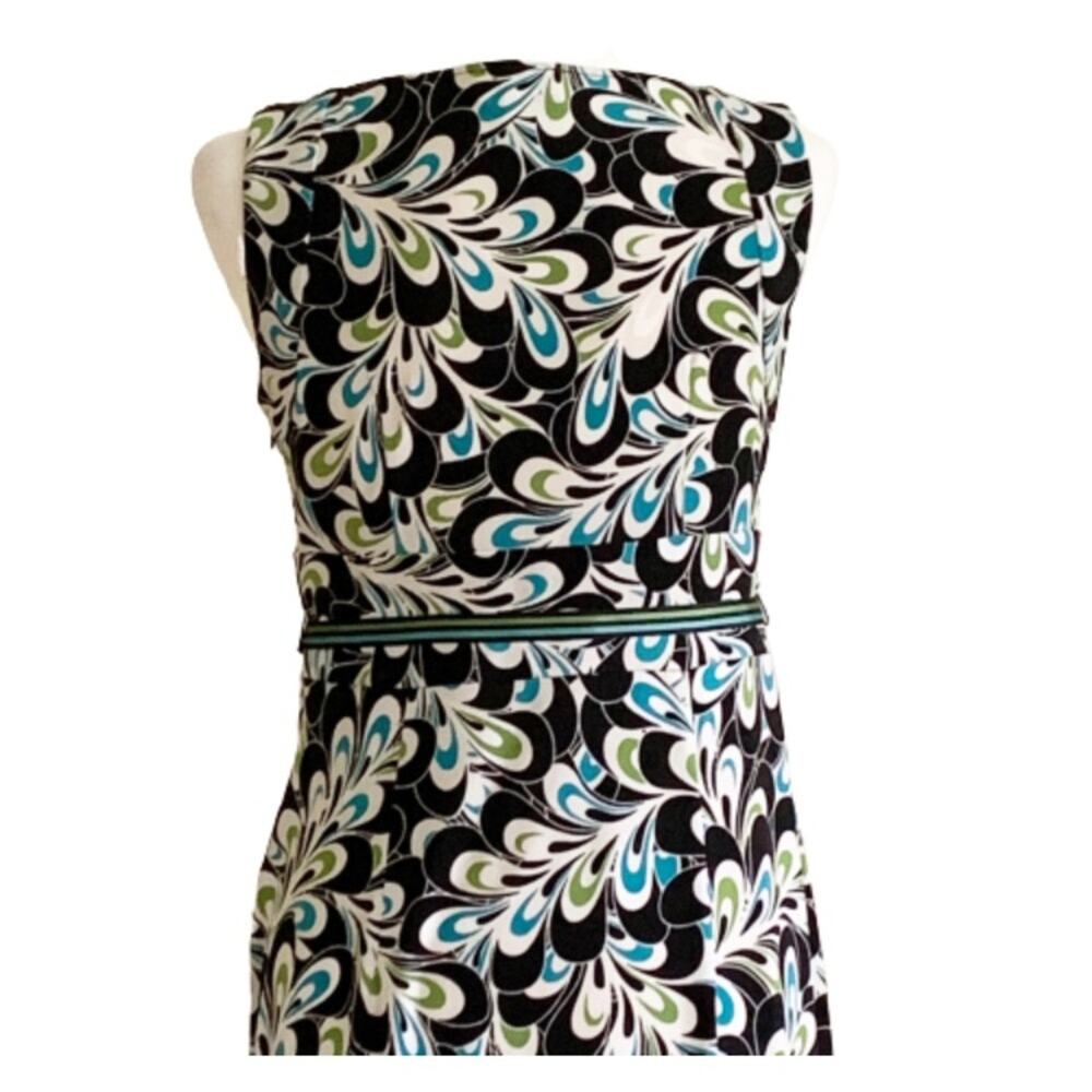 LOFT Dress Brown Blue Green Floral Sleeveless Ribbon Belted Dress Size 6 - Picture 7 of 15